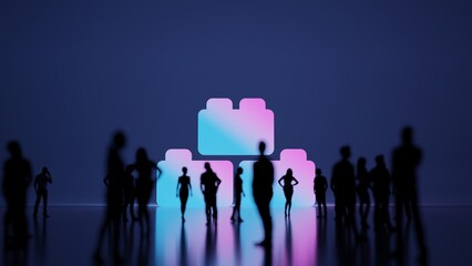 3d rendering people in front of symbol of blocks on background