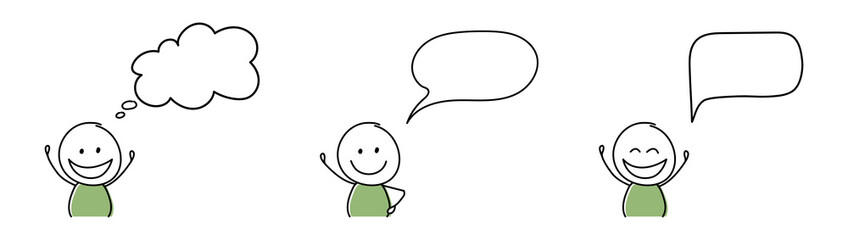 Concept of empty speech balloons with happy stickman. Vector
