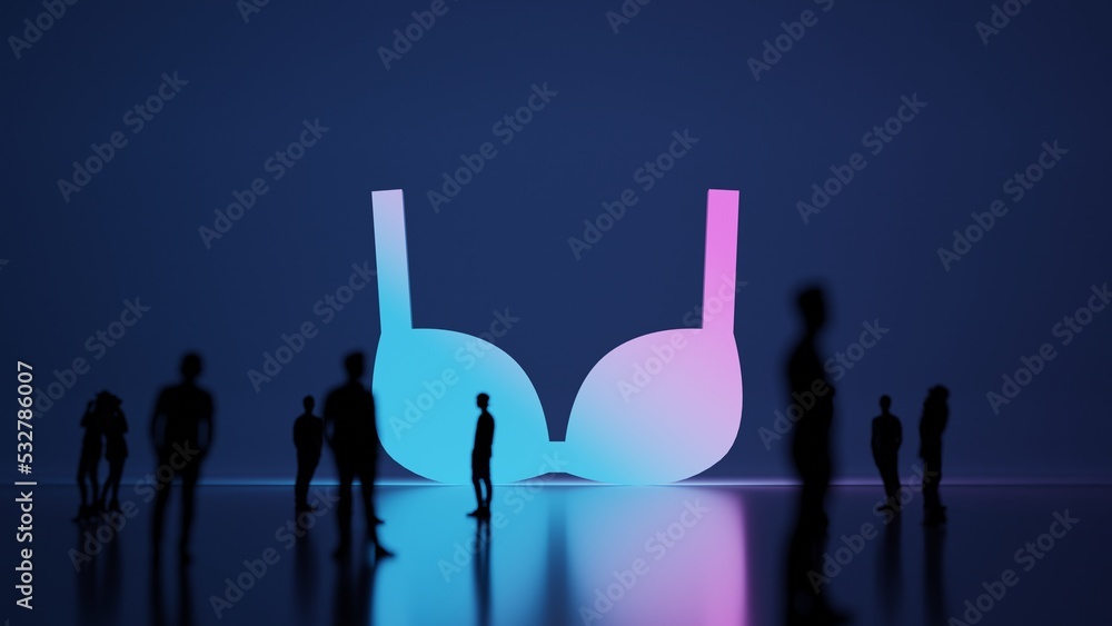 Poster 3d rendering people in front of symbol of bra on background