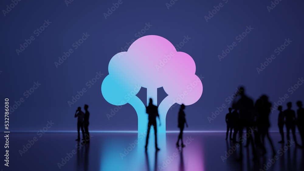 Poster 3d rendering people in front of symbol of broccoli on background