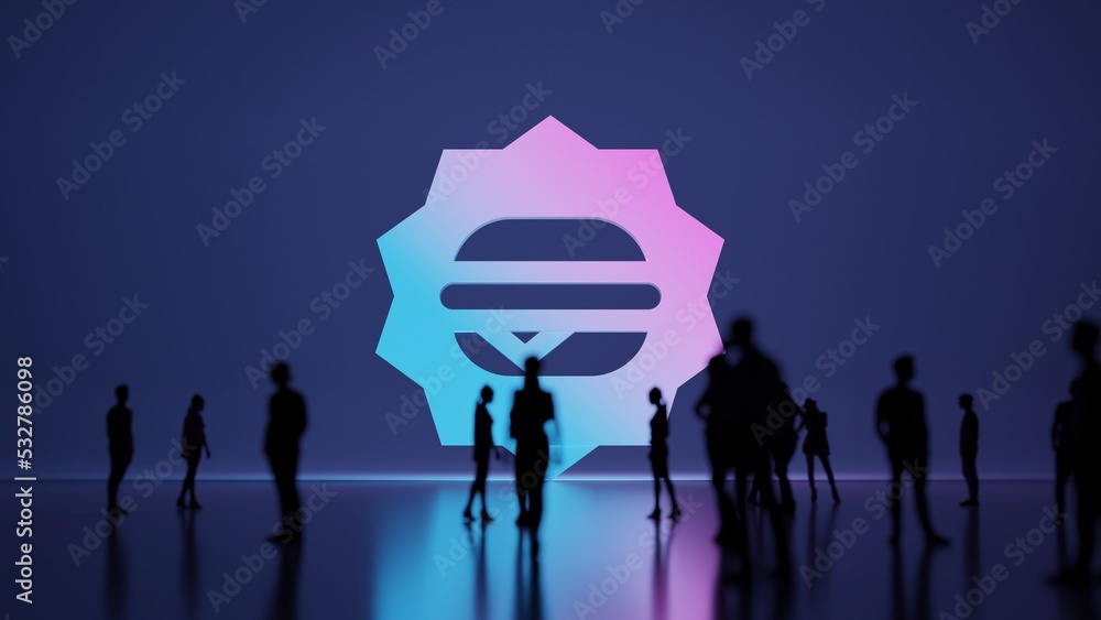 Poster 3d rendering people in front of symbol of burger on background