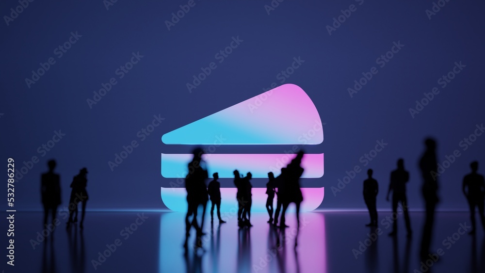 Poster 3d rendering people in front of symbol of cake on background