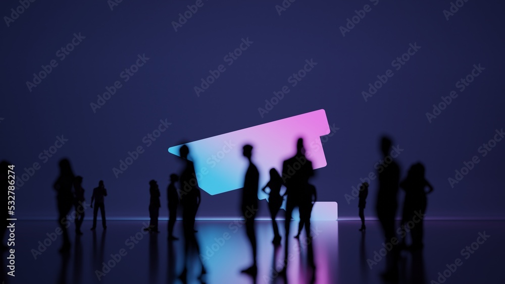 Poster 3d rendering people in front of symbol of camera on background