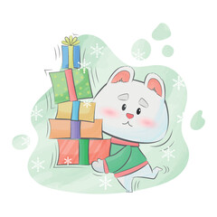Christmas Cute Bear Watercolor Background Illustration
