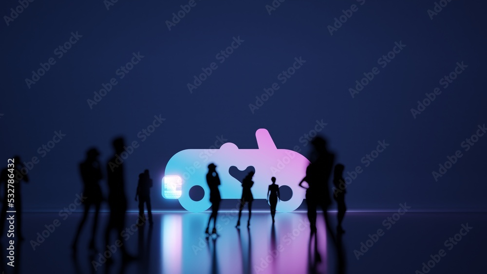 Poster 3d rendering people in front of symbol of car on background