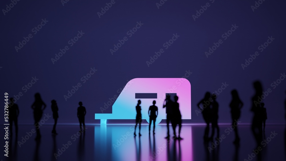 Poster 3d rendering people in front of symbol of caravan on background