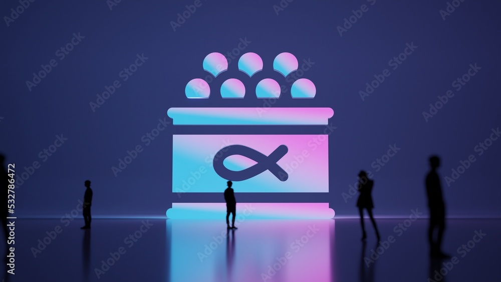 Poster 3d rendering people in front of symbol of caviar on background