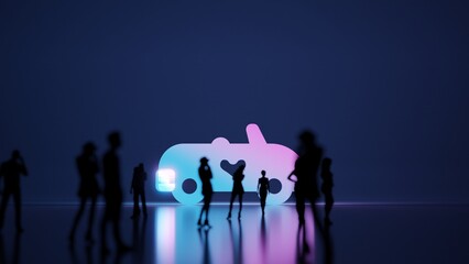 3d rendering people in front of symbol of car on background