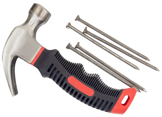 construction hammer and nails on a white