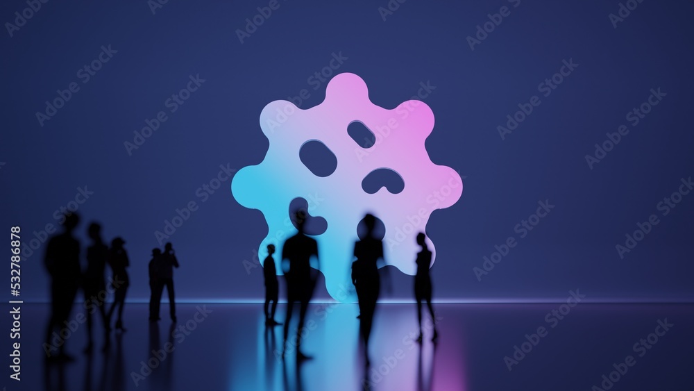 Poster 3d rendering people in front of symbol of corona on background