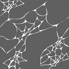 Vector illustration. Halloween seamless pattern with spider web on the wall, holiday decoration. Happy Halloween banner design. Abandoned room with cracks. Scary background mock up.
