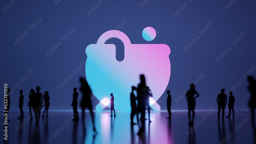Poster 3d rendering people in front of symbol of cauldron on background