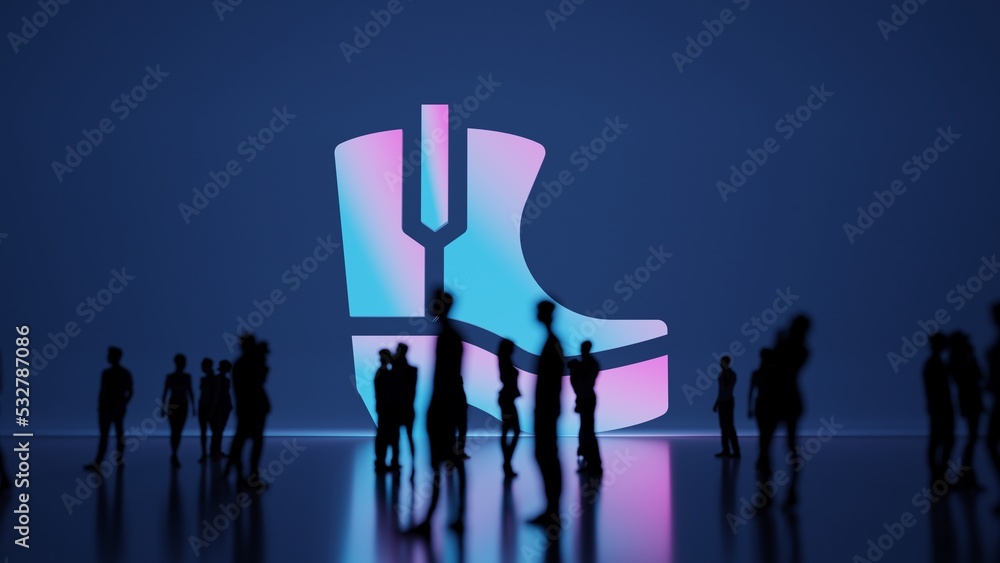 Poster 3d rendering people in front of symbol of cowboy boot on background
