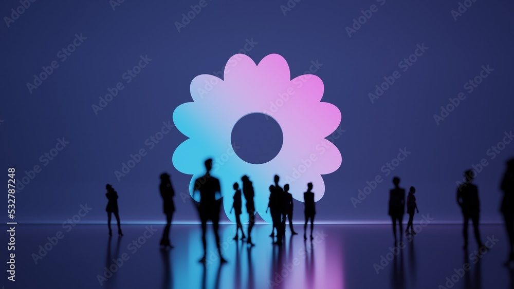 Poster 3d rendering people in front of symbol of daisy flower on background