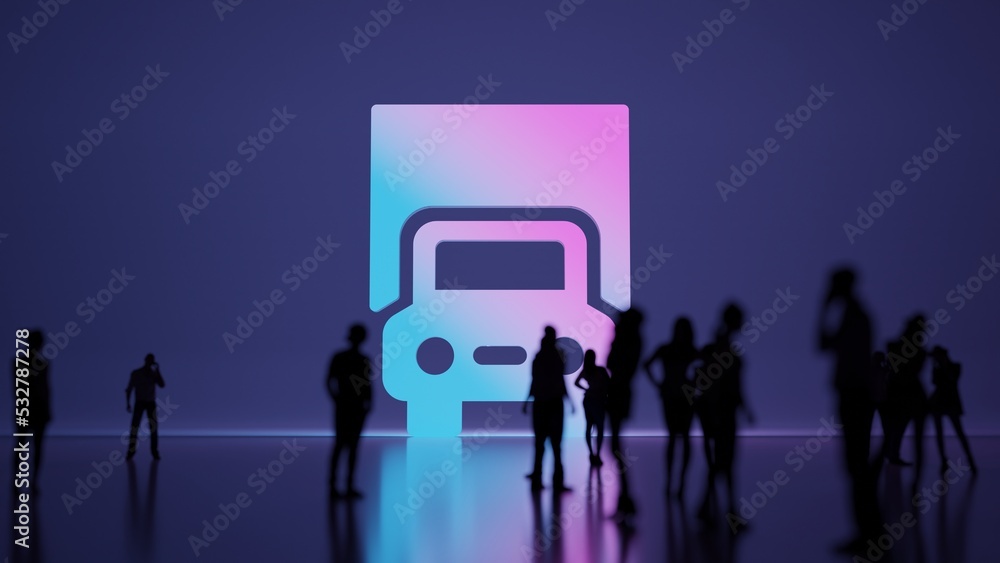 Poster 3d rendering people in front of symbol of delivery truck front view on background