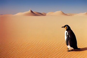 lonely penguin in the desert 