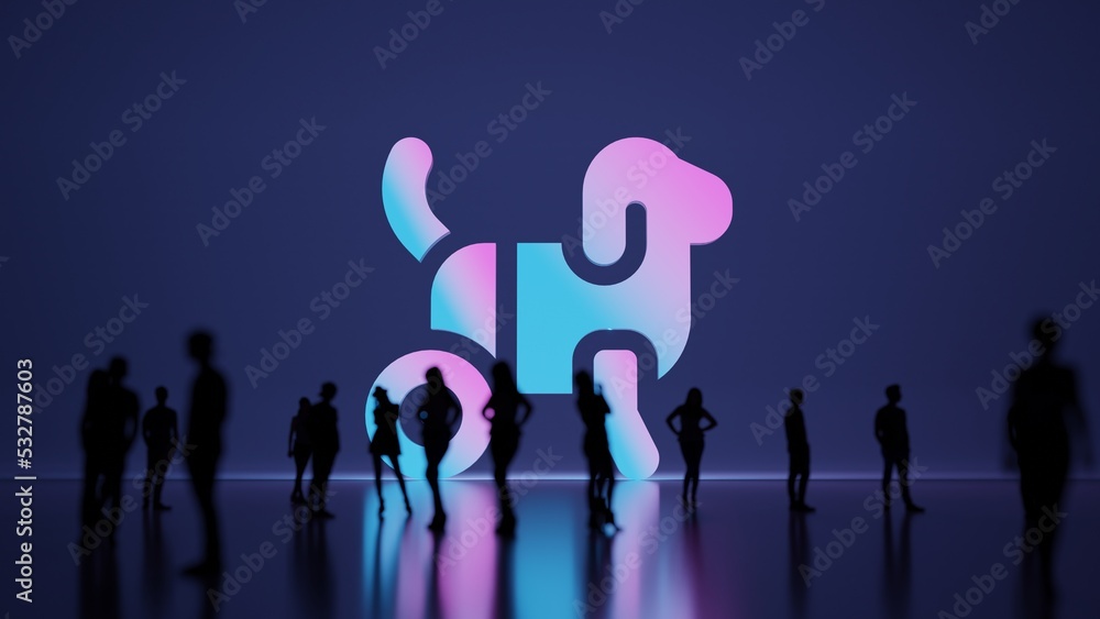 Poster 3d rendering people in front of symbol of dog on background