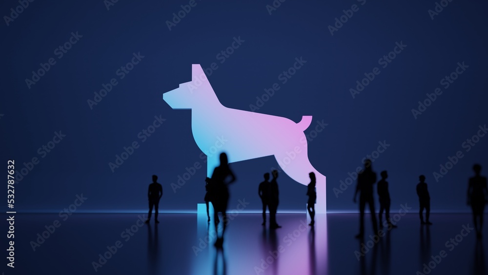 Poster 3d rendering people in front of symbol of dog on background