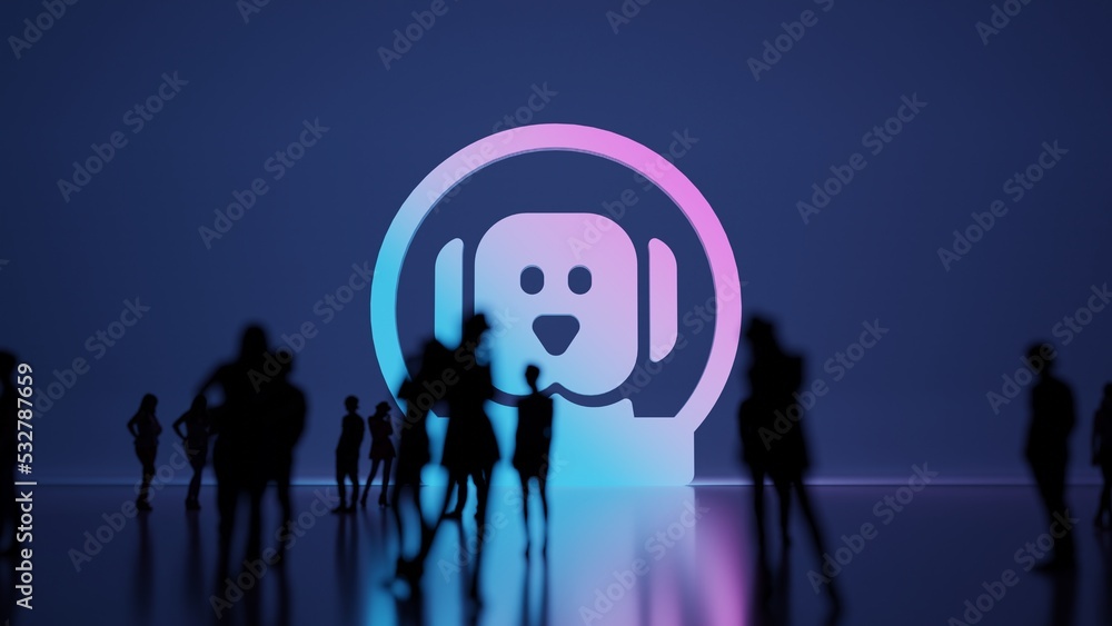 Poster 3d rendering people in front of symbol of dog astronaut on background