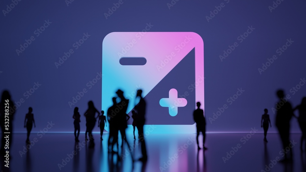 Poster 3d rendering people in front of symbol of exposure camera on background