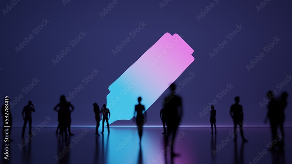 Poster 3d rendering people in front of symbol of felt tip pen on background