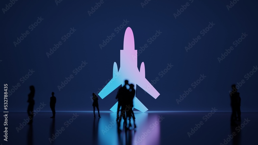 Poster 3d rendering people in front of symbol of fighter plane on background