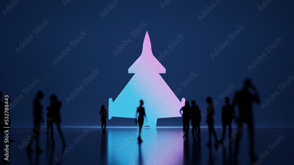 Poster 3d rendering people in front of symbol of fighter plane on background