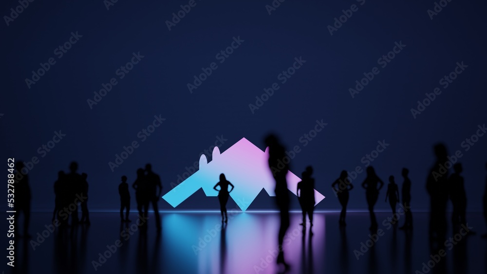 Poster 3d rendering people in front of symbol of fighter plane on background