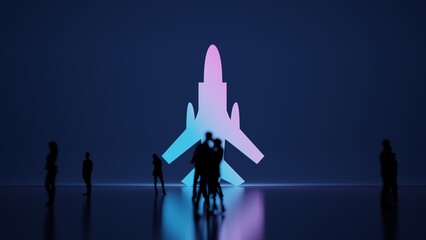 3d rendering people in front of symbol of fighter plane on background