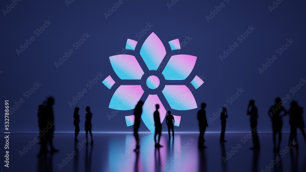 Poster 3d rendering people in front of symbol of flora on background