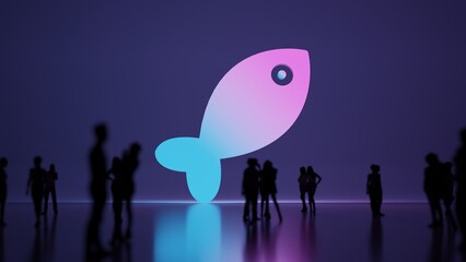 3d rendering people in front of symbol of fish on background