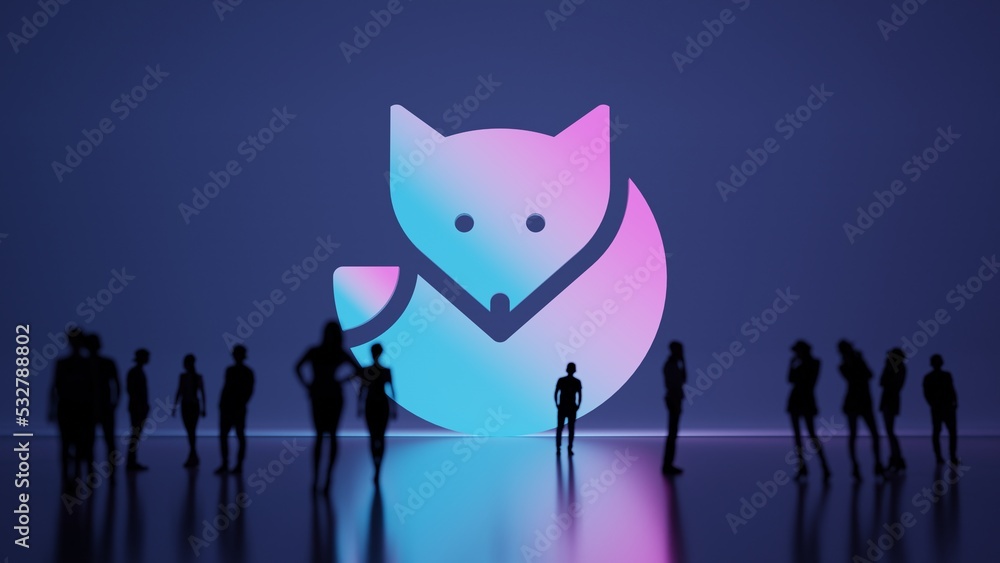 Poster 3d rendering people in front of symbol of fox on background