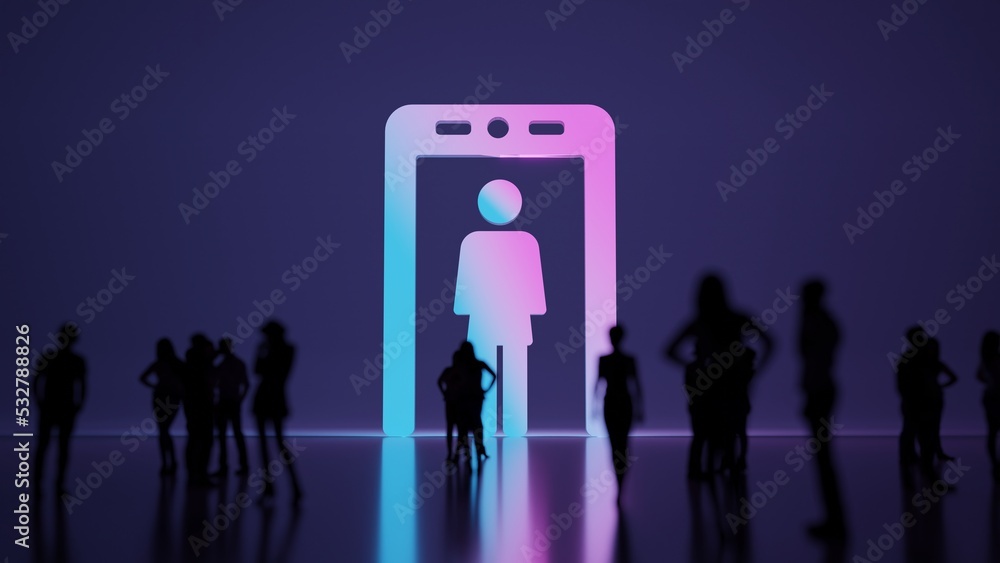 Aufkleber 3d rendering people in front of symbol of frame metal detector on background