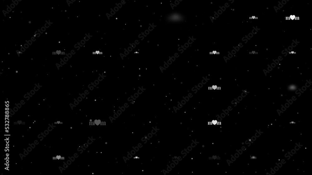Poster Template animation of evenly spaced mother's day symbols of different sizes and opacity. Animation of transparency and size. Seamless looped 4k animation on black background with stars
