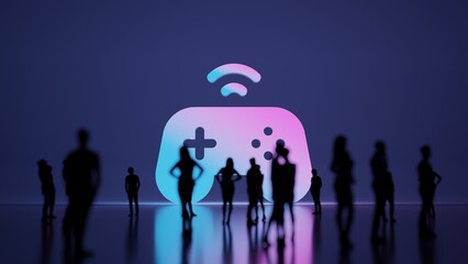3d rendering people in front of symbol of gamepad on background