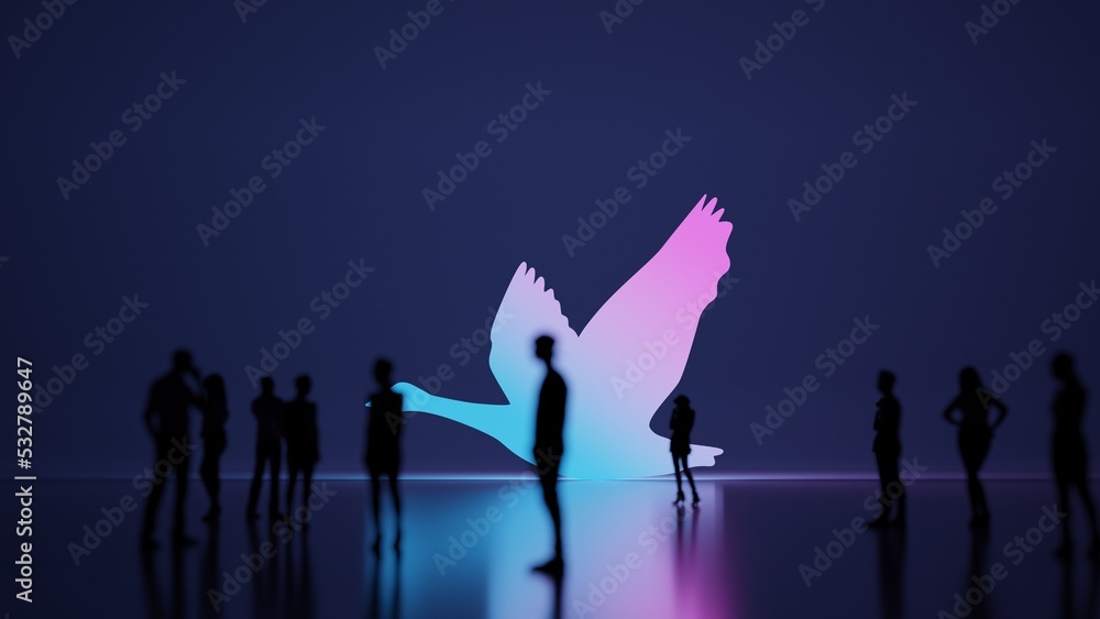 Poster 3d rendering people in front of symbol of goose on background