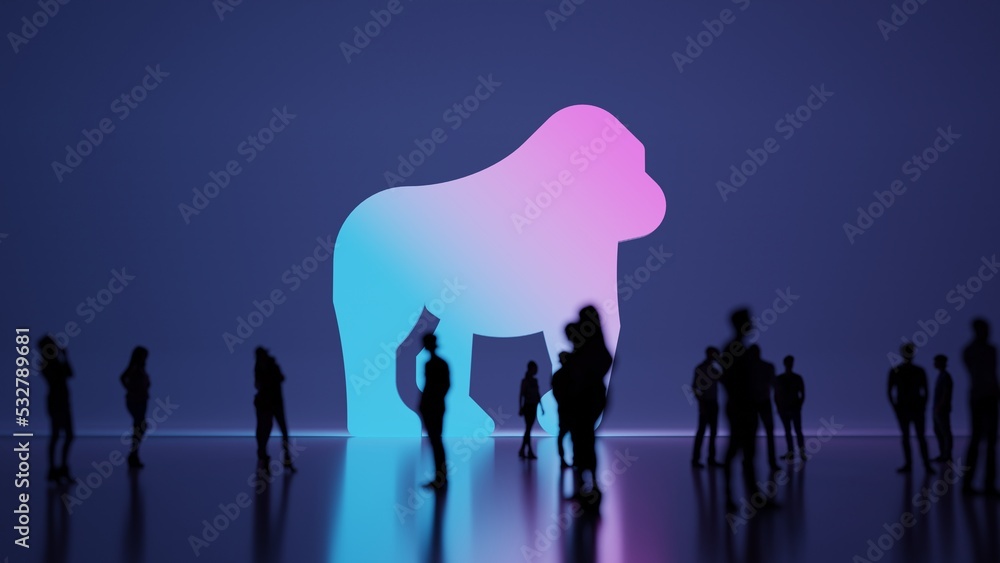 Poster 3d rendering people in front of symbol of gorilla on background