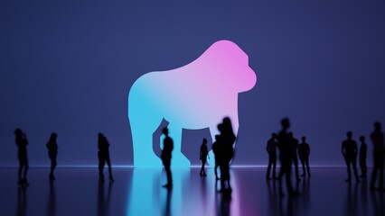 3d rendering people in front of symbol of gorilla on background