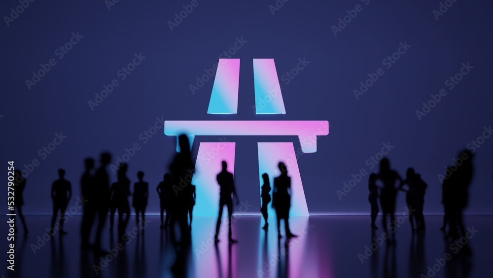 Poster 3d rendering people in front of symbol of highway on background