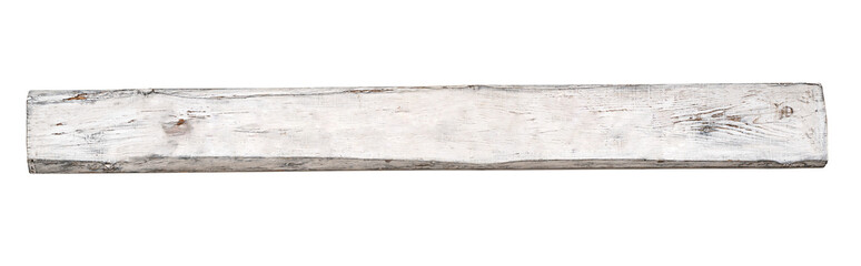 long plank of wood painted white isolated
