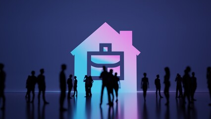 3d rendering people in front of symbol of home office on background