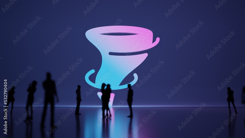 Poster 3d rendering people in front of symbol of hurricane on background