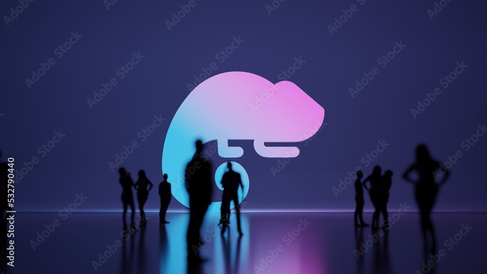 Poster 3d rendering people in front of symbol of chameleon on background