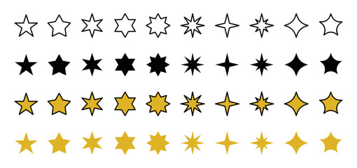 Stars icon vector collection. Line art and flat of sparkle or shine sign symbol vector set