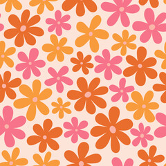 Abstract seamless floral texture. Vector pattern with hand drawn simple flowers. Floral field texture
