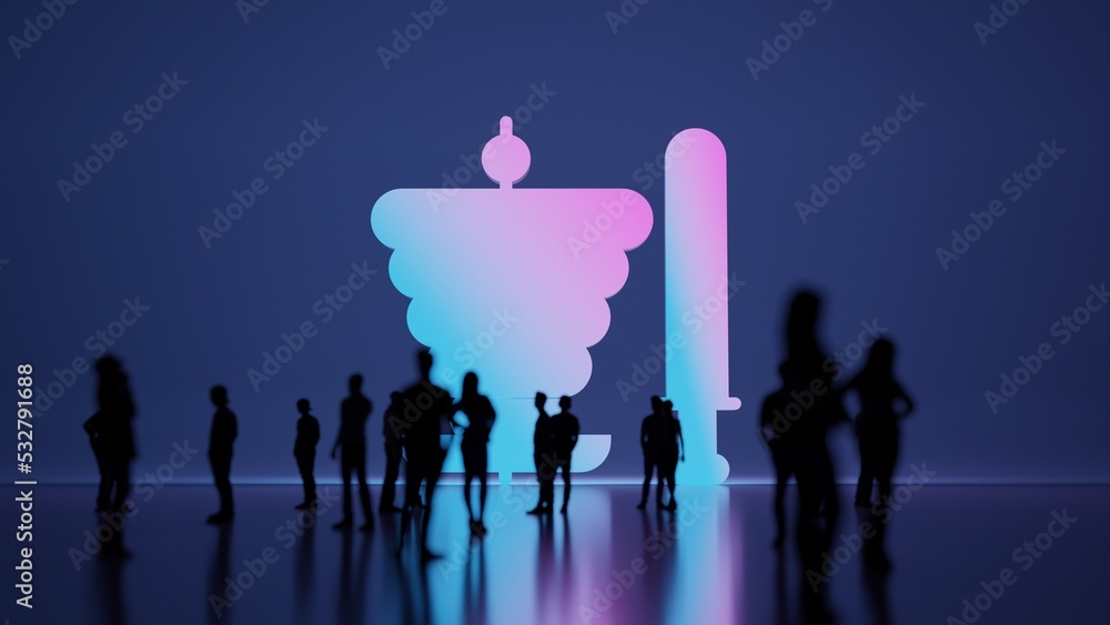 Poster 3d rendering people in front of symbol of kebab on background