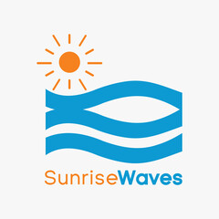 Obraz premium Vector logo design illustration of waves and sun.