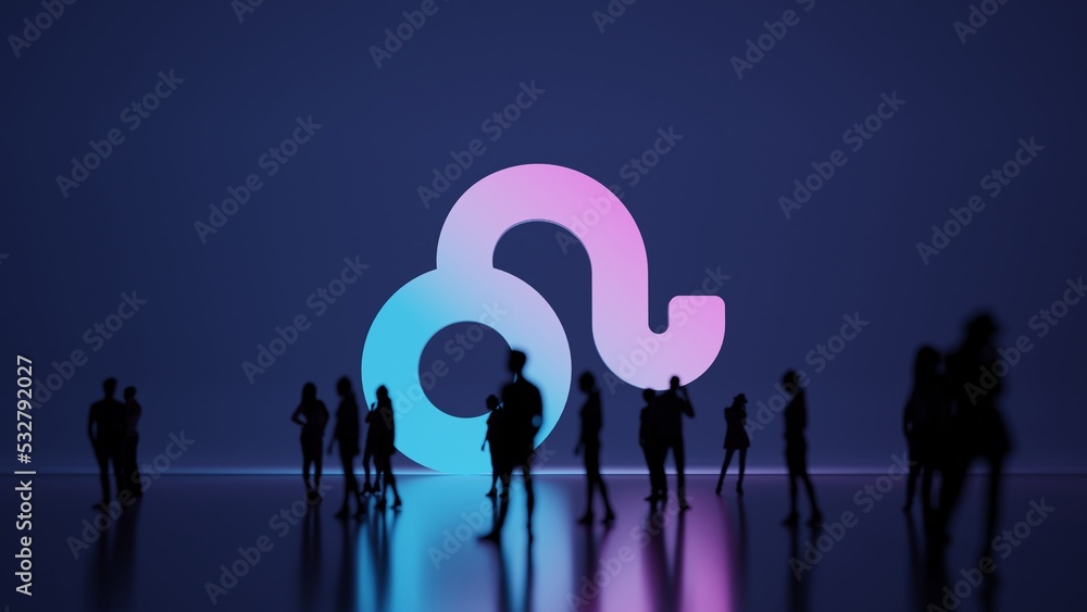 Poster 3d rendering people in front of symbol of leo zodiac on background