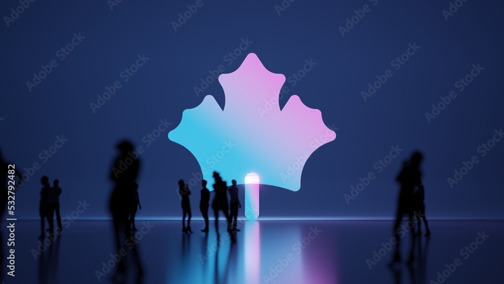 Poster 3d rendering people in front of symbol of maple leaf on background