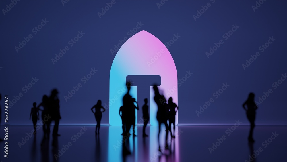 Poster 3d rendering people in front of symbol of medieval helmet on background